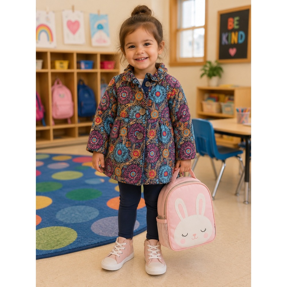 Maria Elena Girls Quilted Jacket Coat Floral Print Blue Pink Orange Cotton 2T